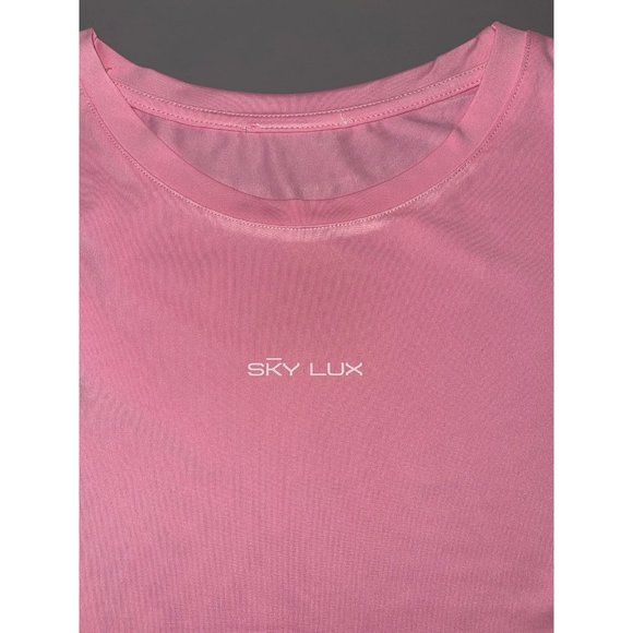 NEW SKY LUX APPAREL PINK CROP SHIRT SIZE SMALL - Picture 2 of 3
